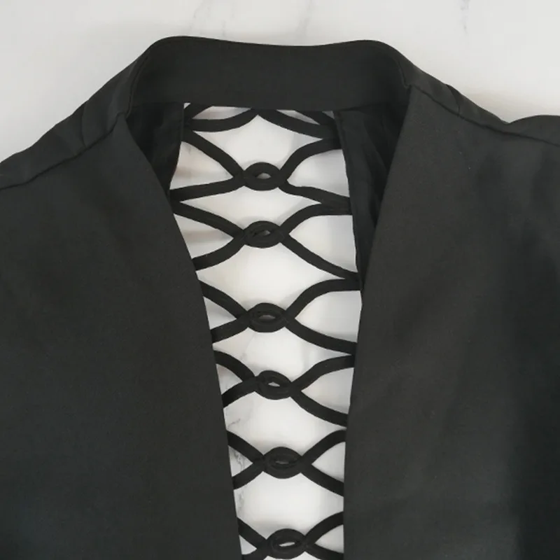 

Cold Color Pallete Sexy Backless Solid Color Small Suit Women's 2019 Autumn Slim Fit Irregular Hem Long-sleeved Coat Fashion