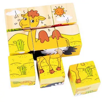 

Cartoon 3D Animal Pattern Wooden Cubes Blocks Children Early intellectual development Kids Educational Toys