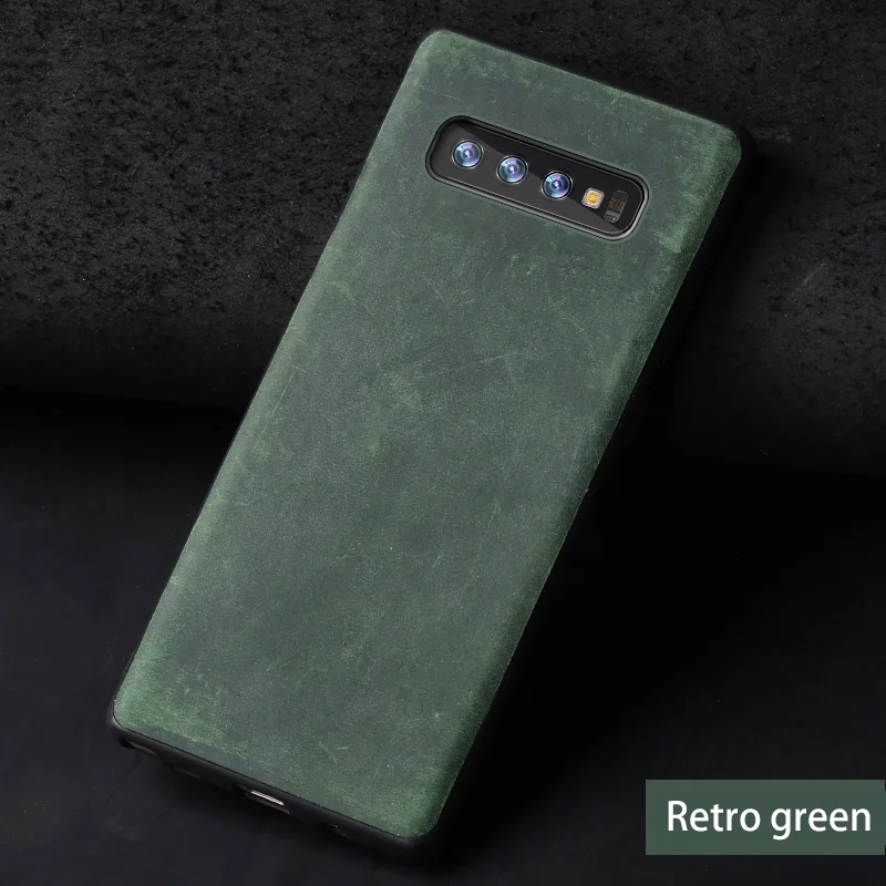 Натуральная подтягивание кожи чехол для samsung Galaxy S10 S8 S9 S7 плюс крышка для A30 A40 A50 A70 A7 A8 S10e Note 8 9 Crazy Horse - Цвет: Зеленый
