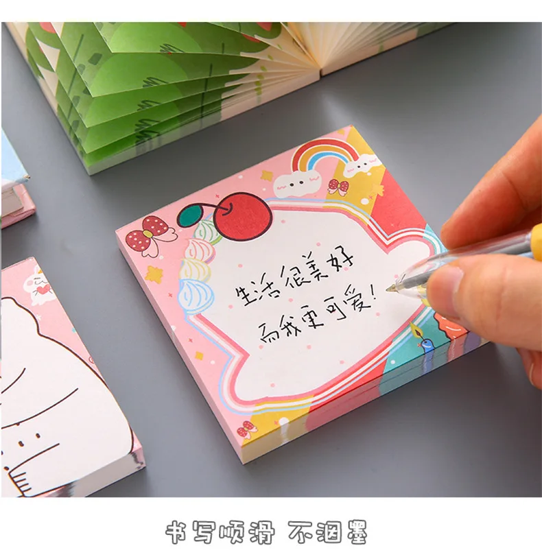 80Page Korean Notebook INS Wind Cartoon Animal Fruit Girl Pattern Horizontal Line Memo Pads Color N Message Cute Sticky Notes