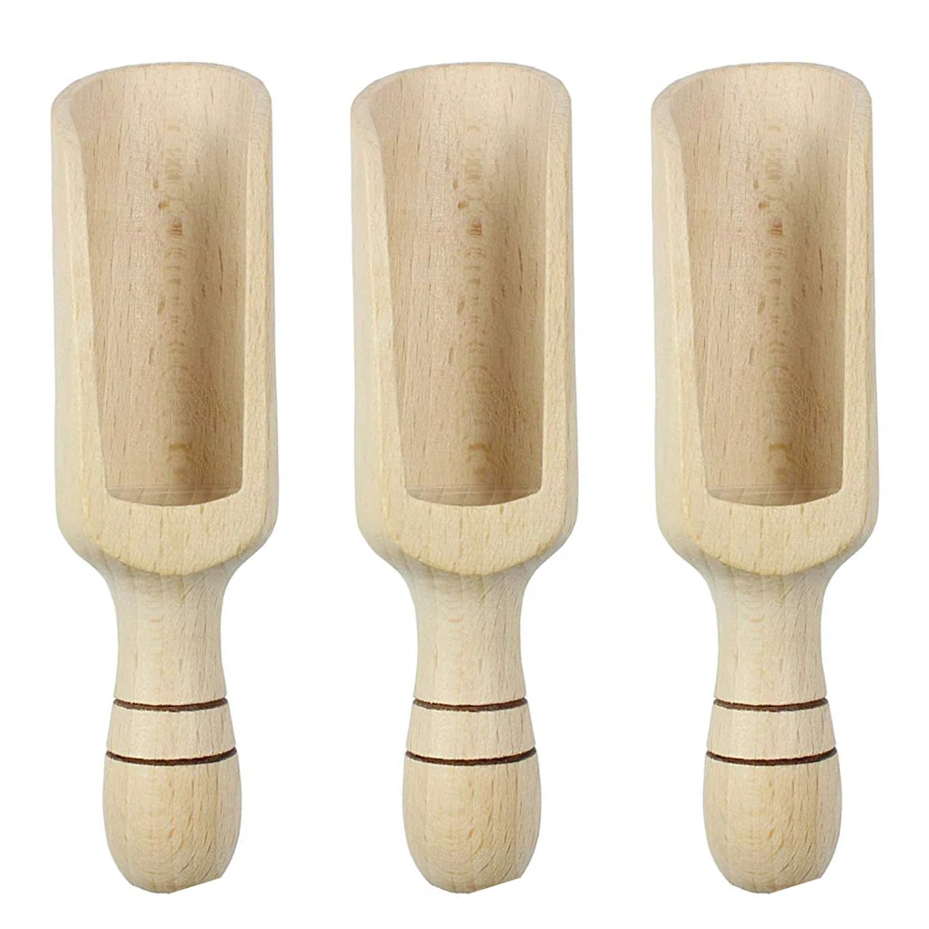 3pcs Wooden Round Handle Scoop Teaspoon Small Salt Shovel Milk Powder Scoops