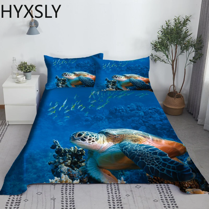 2/3PCS Marine Organism Bed Sheet Set 3D Printing Underwater World Polyester Bed Flat Sheet With Pillowcase 1/1.2/1.35/1.5/1.8/2m