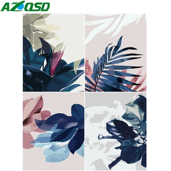 

AZQSD DIY Painting By Number Canvas Kits Leaf Acrylic Paint Unframe Coloring By Numbers Landscape Home Decoration