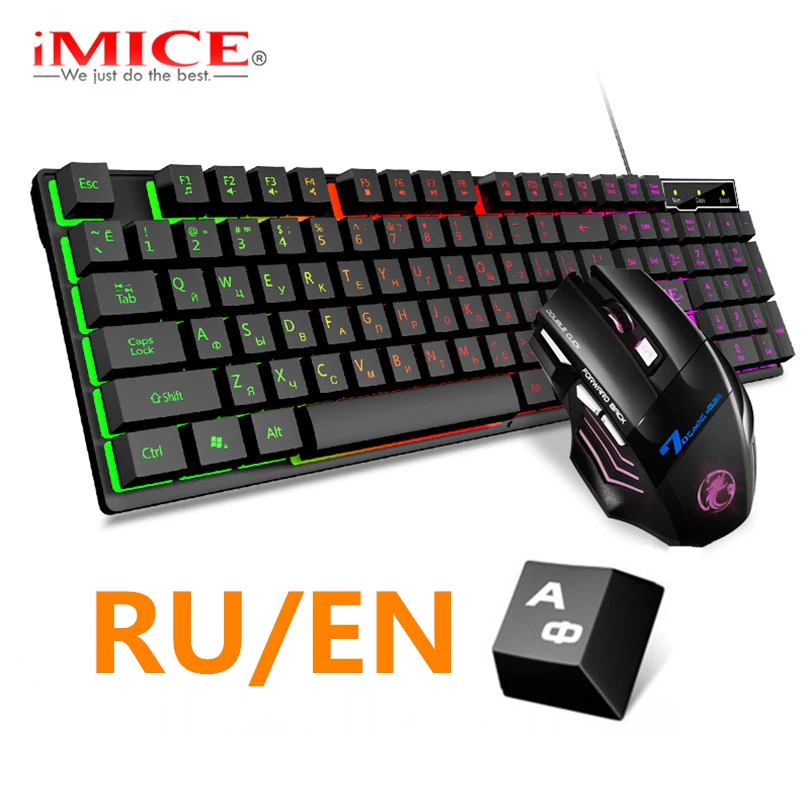 Gaming Keyboard RGB Backlit Keyboard With Silent Gaming Mouse Set Russian Keyboard Mouse Gamer Kit For Computer Game PC Laptop