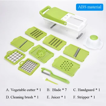 

Manual household vegetable cutter 9pcs/set Stainless steel cutting blade Peel shred slice and dice Grinding paste juice
