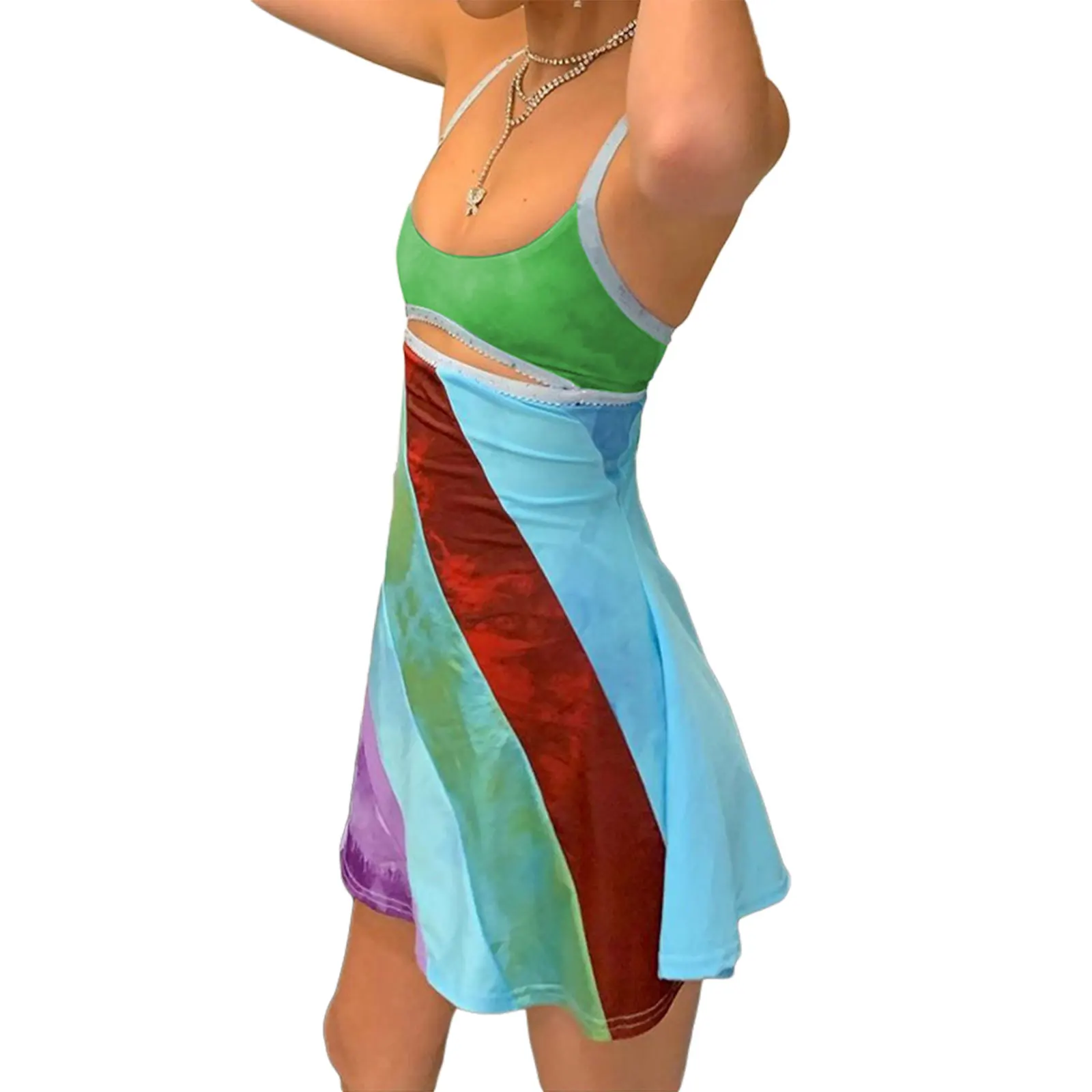 Womens Sexy Bodycon Print Semi-Sheer Sheath Mini Dress Sleeveless Backless Y2K E-Girl Party Streetwear 4