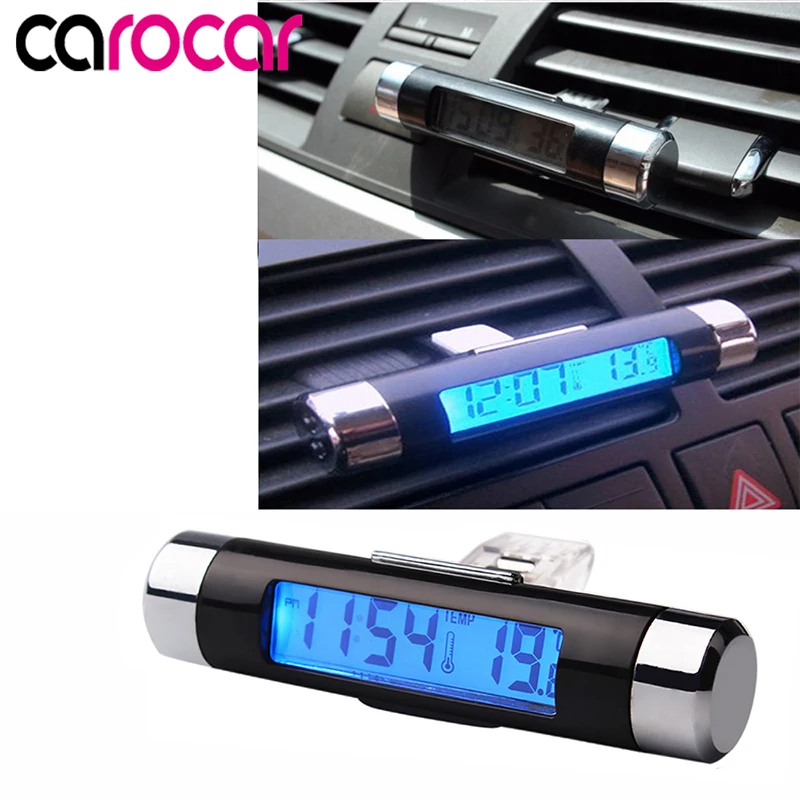 Carocar 2в1 автомобильный зажим для гитары-на цифровой измеритель температуры часы календарь автомобильные синие часы с подсветкой