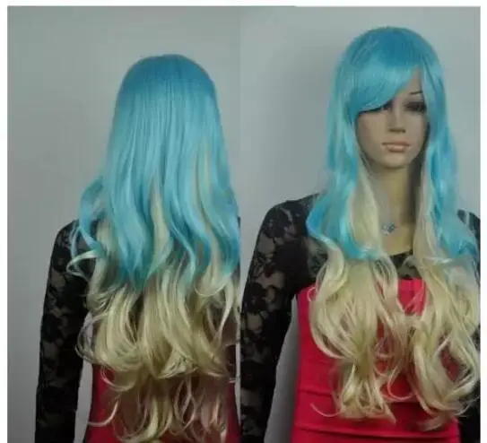 Zhaoxia++ 07806@ Q8@*++ cos синий и светлый светильник микс длинный кудрявый парик для косплея полный парик для женщин Быстрая