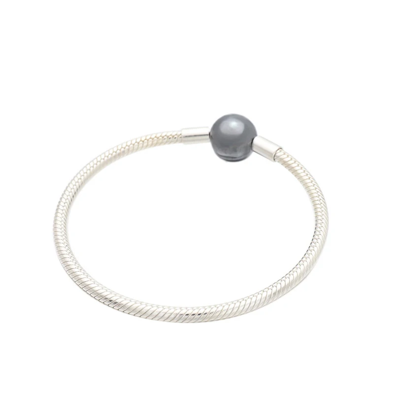 

2019 New 925 Sterling Silver Fashion Silver Oxidized Black Round Snake Bone Chain Fit for Women Bracelet DIY Jewelry