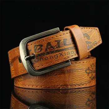 

Leather Belts Men Pin Buckle Male Waistband casual wild printing locomotive Retro PU Leather Men's Belt 3.7cm Width 110CM long