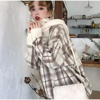 

Women's Plaid Pattern Velvet Sweatshirt Drawstring Patchwork Female Hoodies Pullover 2020 Spring Fashion Casual Ladies Jumper