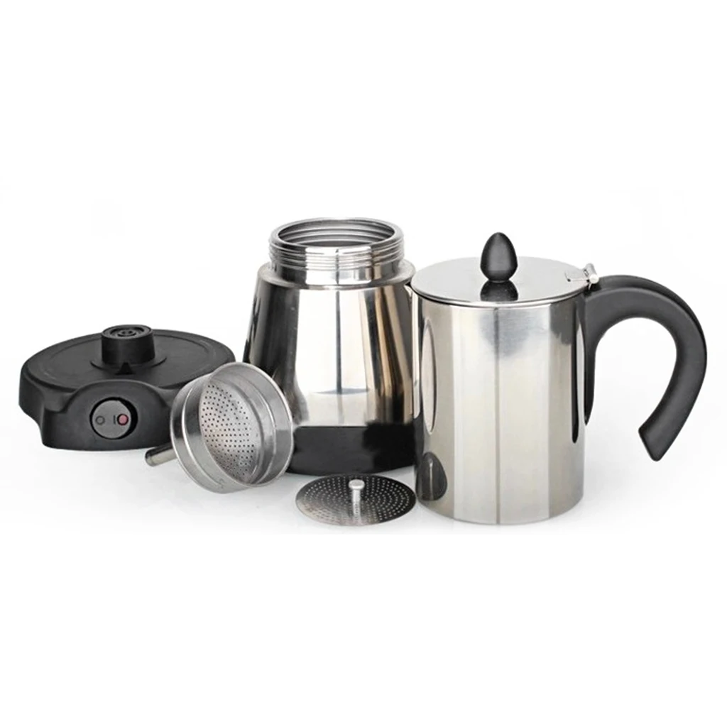 Portable Electric Espresso Coffee Maker Moka Pot Stainless Steel Latte Percolator Stove Top Coffee Maker Kettle 4/6 Cup Home