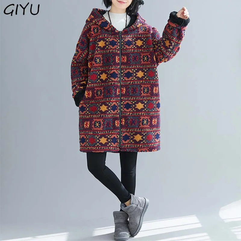 Зимняя куртка размера плюс 2019 с этническим принтом плюшевый медведь пальто