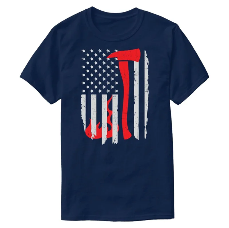 Vintage Firefighter Thin Red Line Usa Flag Apparel Men's T-Shirt Round Neck Tee Shirt For Mens Clothes Cotton Top | Мужская одежда