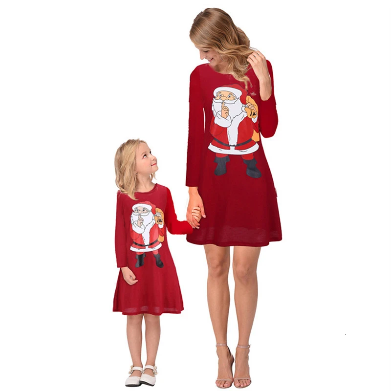 

Mother And Daughter Dress Full Christmas 2019New Autumn Family Matching Clothes Matching Christmas Pajamas Dresses Xmas Clothes