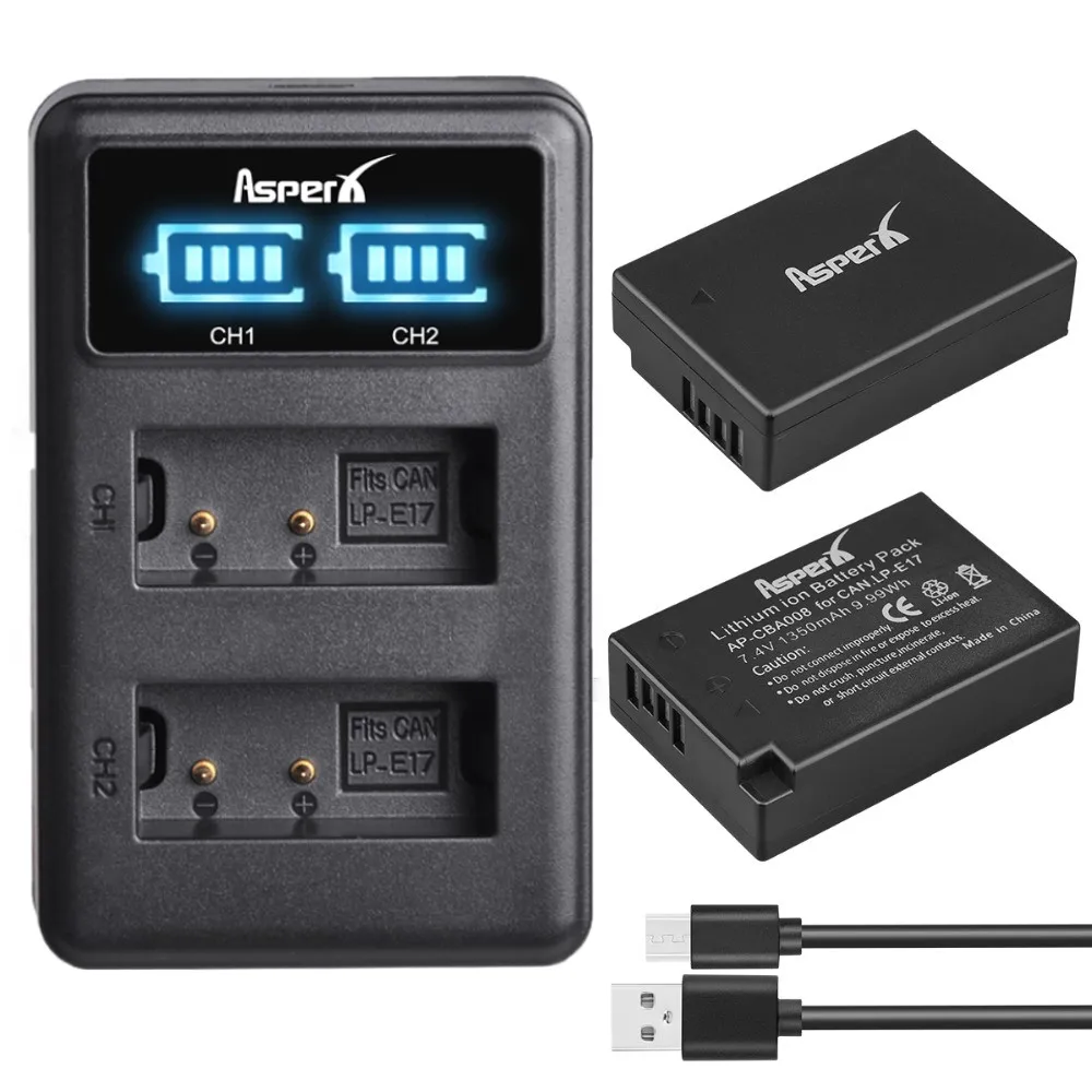 

1350mAh LPE17 LP E17 Battery and LED Charger for Canon EOS 850D R10 750D 760D 77D 200D 800D T6i T6s T7i M3 M5 M6 Mark II