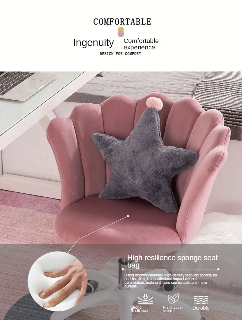 Description Picture 6 of itemNordic Computer Pink Chair Girl Dressing Stool Living Room Wheeled Armchairs Rotatable Liftable Sofa Armrest Seat Vanity Chair