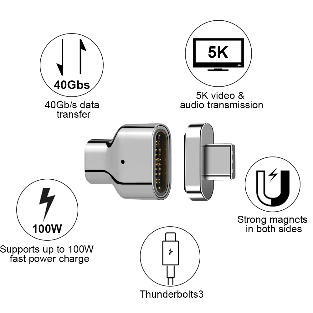 24 PINS Magnetic Type C Adapter For Macbook Pro Huawei MateBook Fast Charging 100W 40GB/S PD Data Transfer USB Type-C Converter