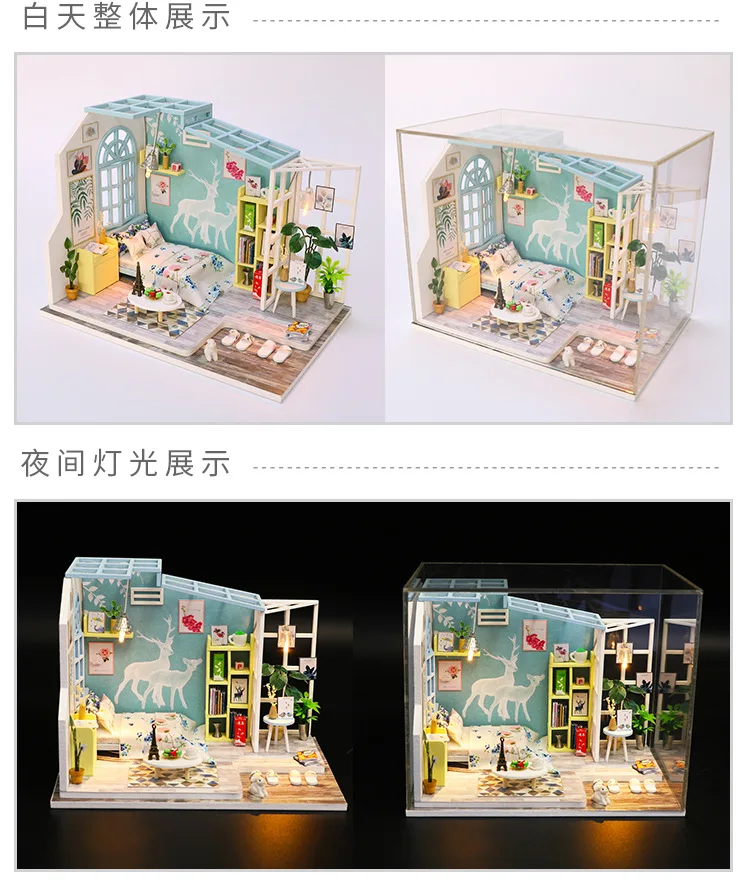 hongda Diy Миниатюрный 3D Деревянный кукольный дом мебель Miniaturas кукольный домик игрушки для детей подарки на день рождения
