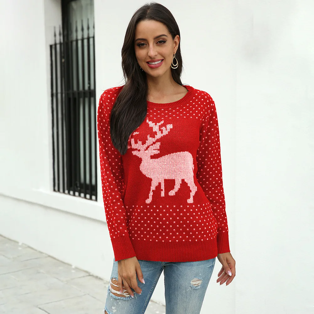 

2020 New Fashion Women Jumper Christmas Sweater Pullover Tops O Neck Coat Moose Winter Warm Sweaters Clothing Office Sweater