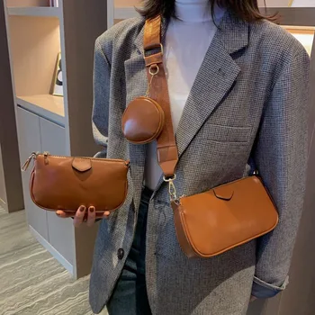 

3 Pcs Shoulder Bags For Woman Messenger Bag Luxury Handbags Wide shoulder strap Crossbody Bag