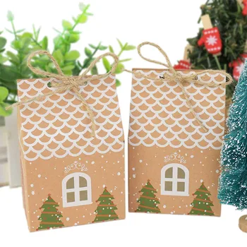 

5/10Pcs Kraft Paper House Shape With Rope Gift Bag Packaging Cookie Bags Christmas Decorations Home Decor Birthday Decoration