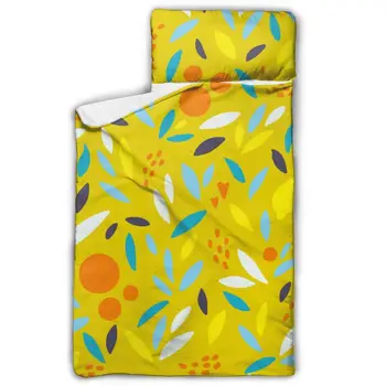 

Cute Oranges Lemons Leaves In Bright Nap Mat with blanket and Pillow for Toddler Baby Girls Portable Rolled Travel Blanket
