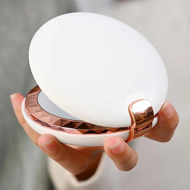 Portable Cosmetic LED Makeup Mirror Light Hand Warmer Rechargeable Power Bank 3X Magnifying Make-up Folding Beauty Mirror