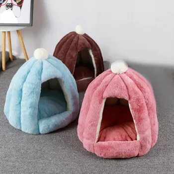 

Autumn And Winter Warm Closed Kennel Solid Color Small Rabbit Fur Pet Dog House Cat House Kennel Winter Warm Cushion Basket