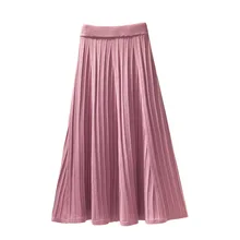 Плиссированная трикотажная большая юбка-качели, женская осенняя и зимняя новая тонкая юбка-зонтик с высокой талией