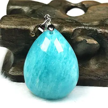 

Top Natural Green Amazonite Pendant For Woman Lady Man Crystal Silver 28x22x12mm Beads Mozambique Water Drop Stone Jewelry AAAAA