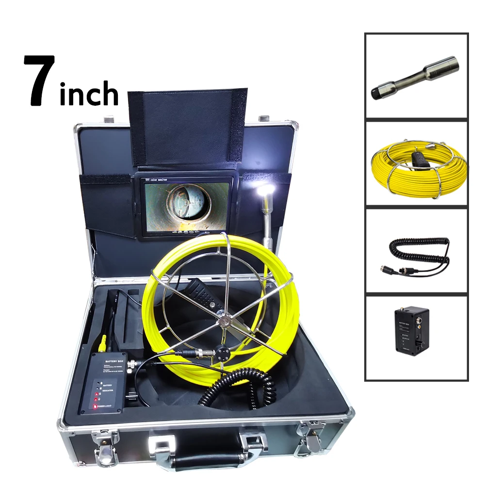 

20m/30m/40m/50m Cable 23mm Sewer Pipe Video Camera Waterproof Drain Pipeline Industrial Endoscope Inspection System 7inch Screen