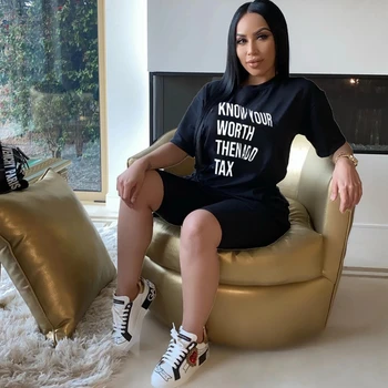 

Letter Print Women Short Two Piece Set Summer 2020 Short Sleeve Top and Shorts Set Casual Sportswear Women 2 Pieces Club Outfits
