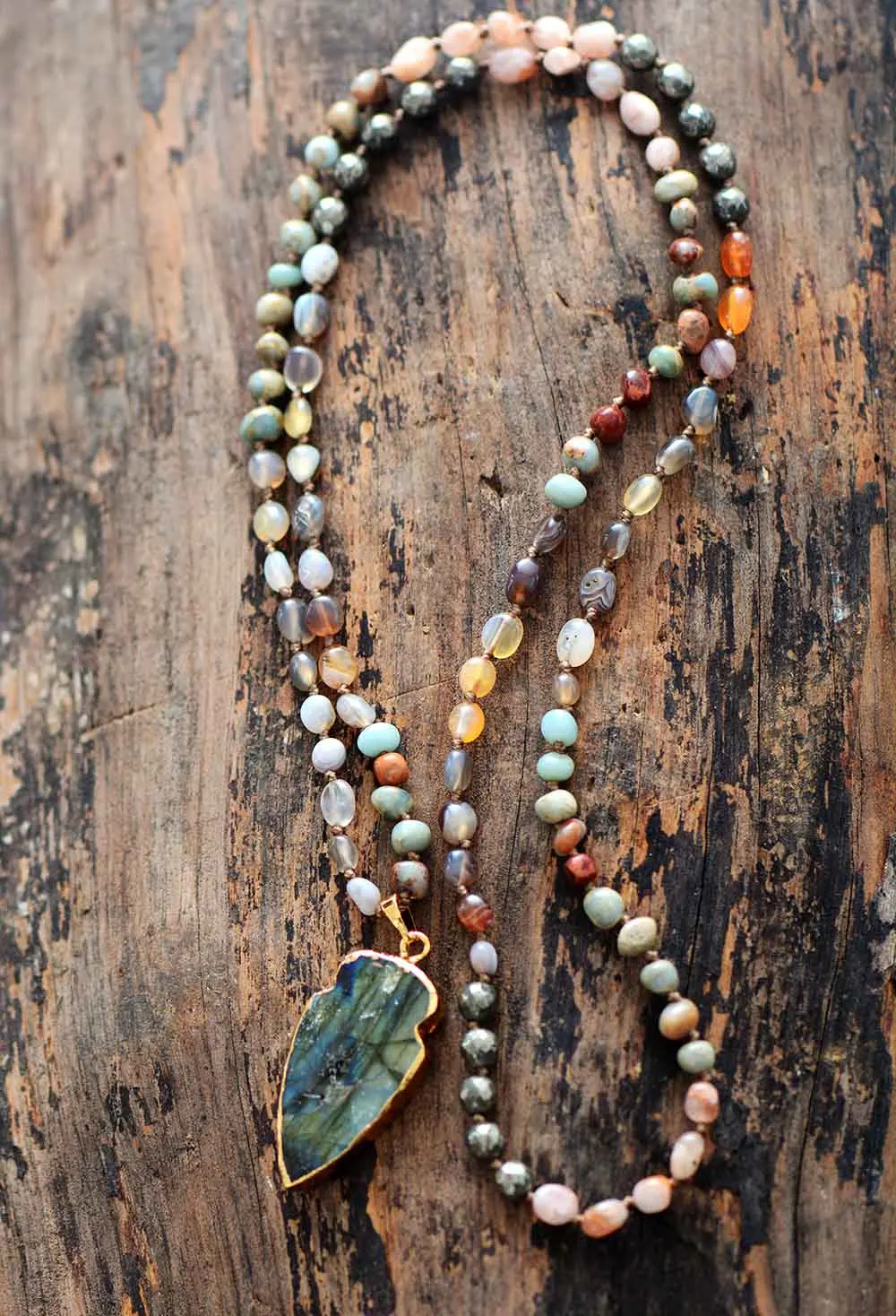 Boho Random Shape Natural Stone Strawberry Quartz Pyrite Labradorite Pendant Necklace Women Bead Lariat Necklaces Dropship | Украшения и