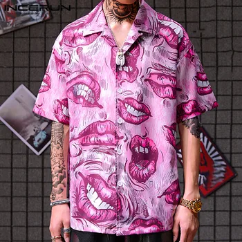 

Stylish Printed Men Casual Shirt Short Sleeve Lapel Loose 2020 Summer Streetwear Blouse Hawaiian Shirts Men Plus Size INCERUN