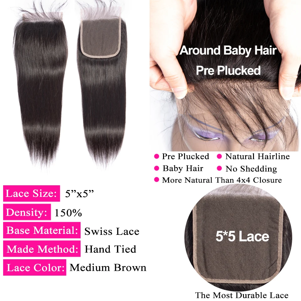 Brazilian-Straight-Hair-Bundles-With-Closure-Human-Hair-3-4-Bundles-With-Lace-Closure-Queenlike-NonRemy