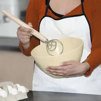 

13 Inch Stainless Steel Danish Flour Double Eye Coil Mixer Whisk Eggbeater Handle Powdered Dough And Noodle Hot