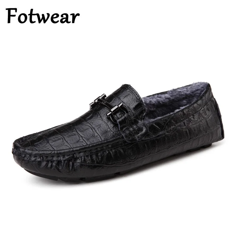 Мокасины Fotwear мужские из натуральной кожи теплые плюшевые туфли для вождения без
