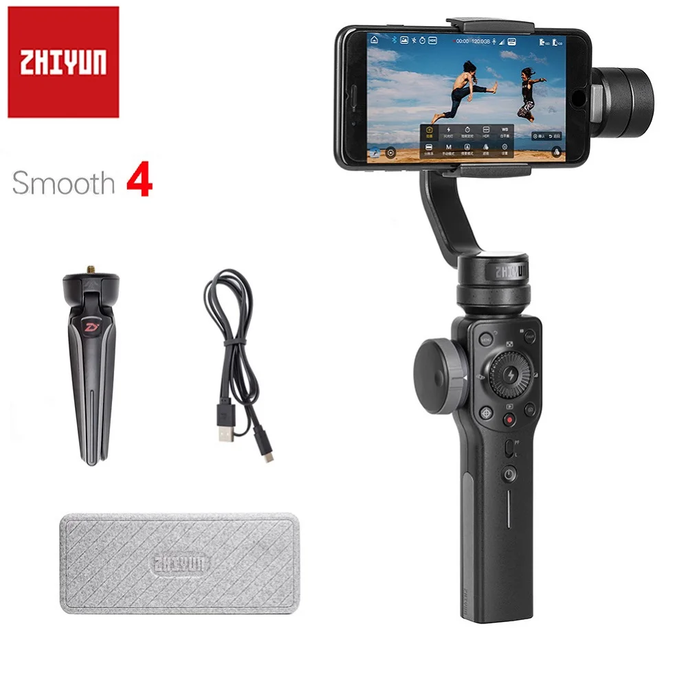 Zhiyun Smooth 4 3-осевой портативный монопод с шарнирным замком Портативный стабилизатор для iPhone X, 8 Plus, 8, 7 Plus, 7, 6S S9 S8 S7 экшн Камера для вертикальной съемки - Цвет: Smooth 4 Black