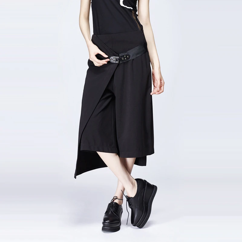 AIMENUNU Patchwork Pants For Women High Waist Zipper Irregular Calf Length Wide Leg Trouser Female Spring Fashion New