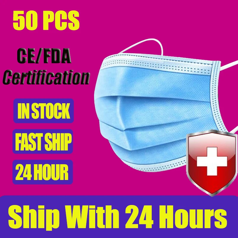 

100Pcs 3-Ply Disposable Mask Anti-dust Safe & Breathable Masks Earloops Anti Fog & Haze Face Mouth Masks Respirator Dropshipping