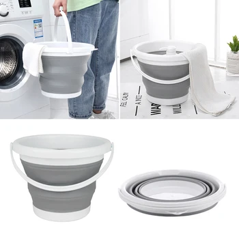 

Portable Collapsible Silicone Plastic Bucket Folding Water Bucket Upgrade With Reinforce Ring Camping Kitchen Fishing Barrels