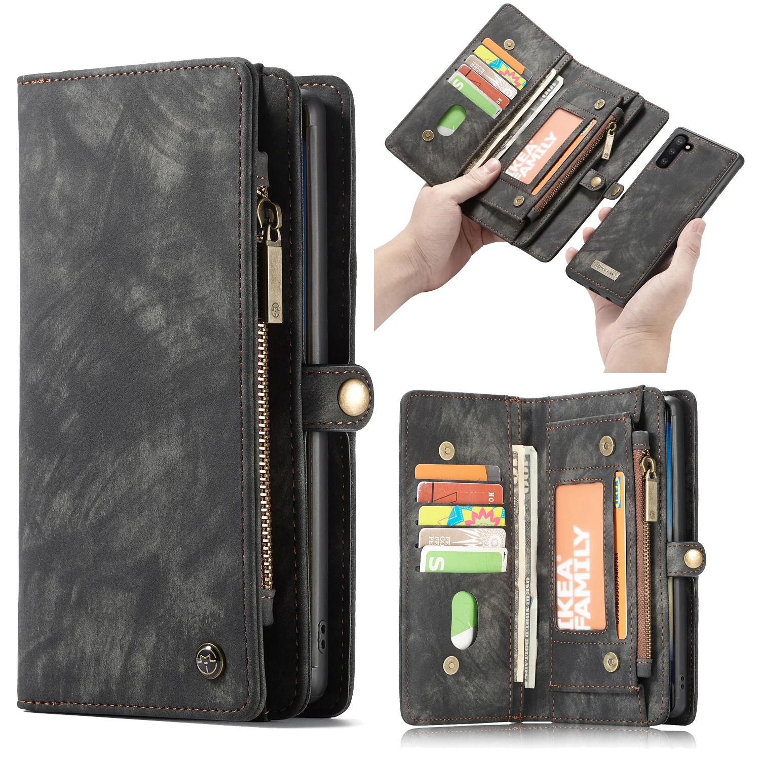 Caseme 008 серии многофункциональные ретро кожаные ID карманные чехлы для телефонов samsung galaxy note 8 9 10 plus