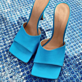 

Sandals Women Vintage Square Toe High Heel Sandals Fashion Solid Open Toe Slipper Women's Sandals Summer Designer Shoes