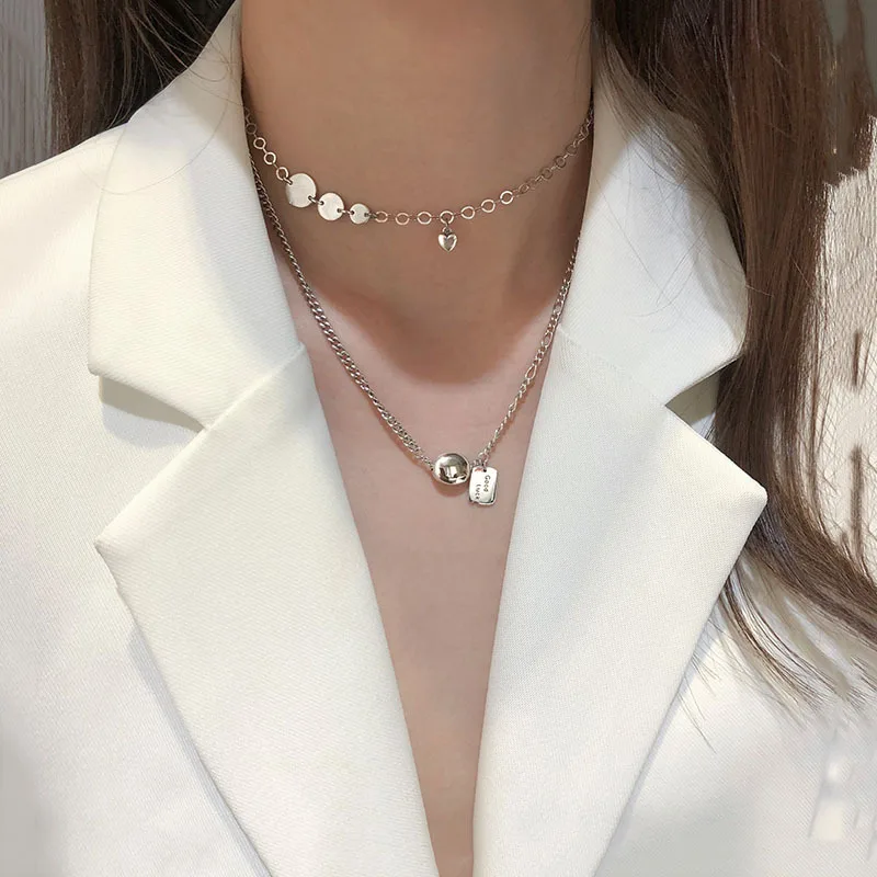 

HipHop 925 Sterling Silver Round Heart Letter Geometric Charm Pendant Necklace For Women Wedding Party Jewelry Choker Collar