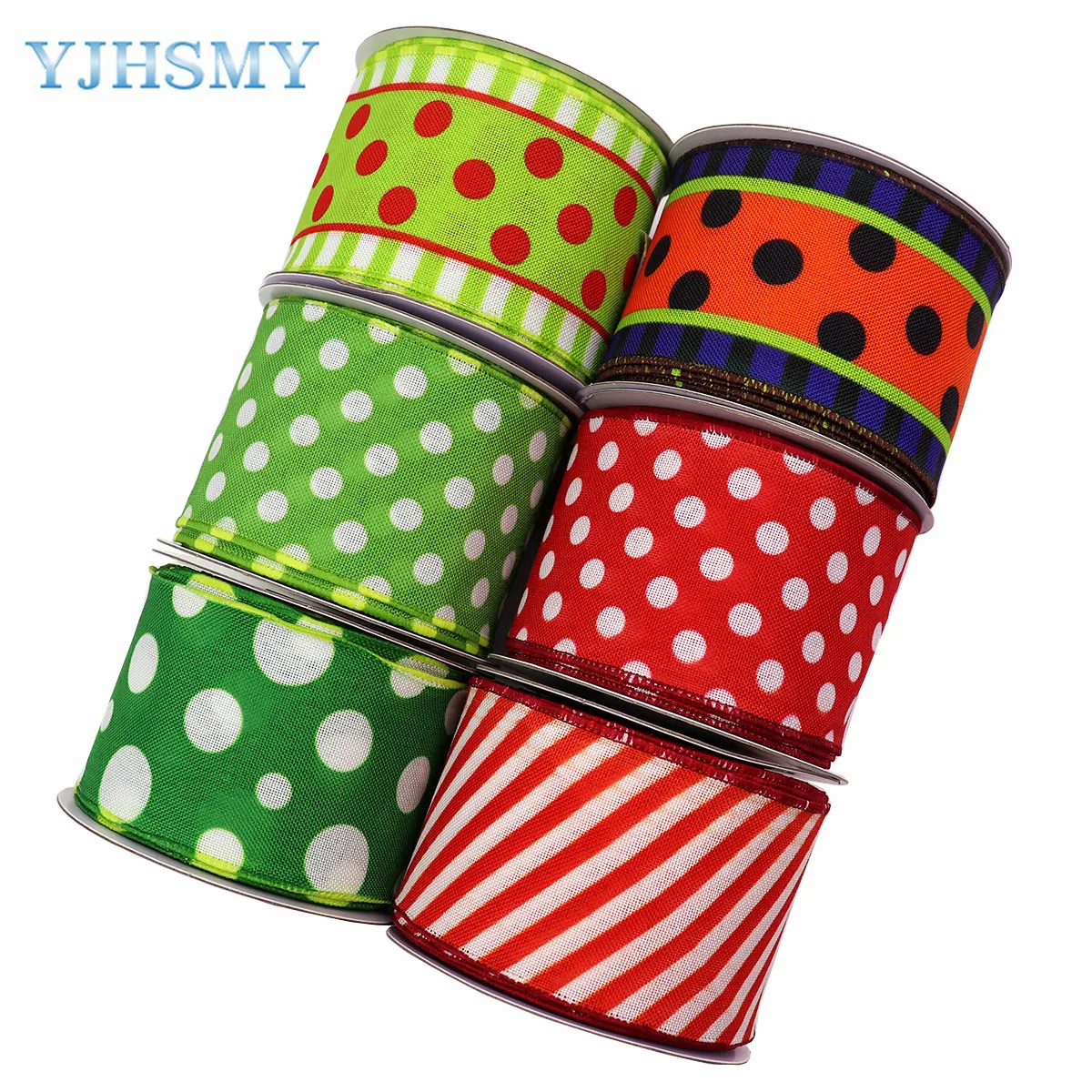 Halloween Wired Edge Ribbons 2.5in x 2yd Christmas Ribbon Wide Dots for DIY Wreath Bows Sewing Crafts | Дом и сад