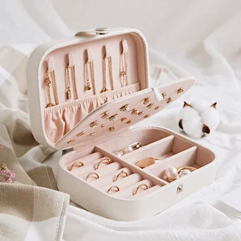

Simple Portable Leather With Earrings Board Jewelry Box Necklace Earrings Ring Multi-Function Storage Box For Girl Makeup