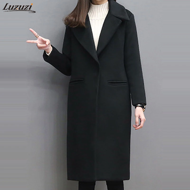 Luzuzi осенне-зимнее шерстяное пальто для женщин, Свободное длинное шерстяное пальто на одной пуговице, Женская популярная верхняя одежда, куртка-парка Z5438