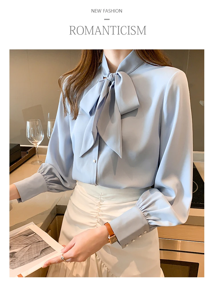 H Han Queen New Arrival Shirt Womens Blouse Vintage Work Casual Tops Chiffon Blouse Bow Elegant Loose Women Business Shirts 2021 white long sleeve top