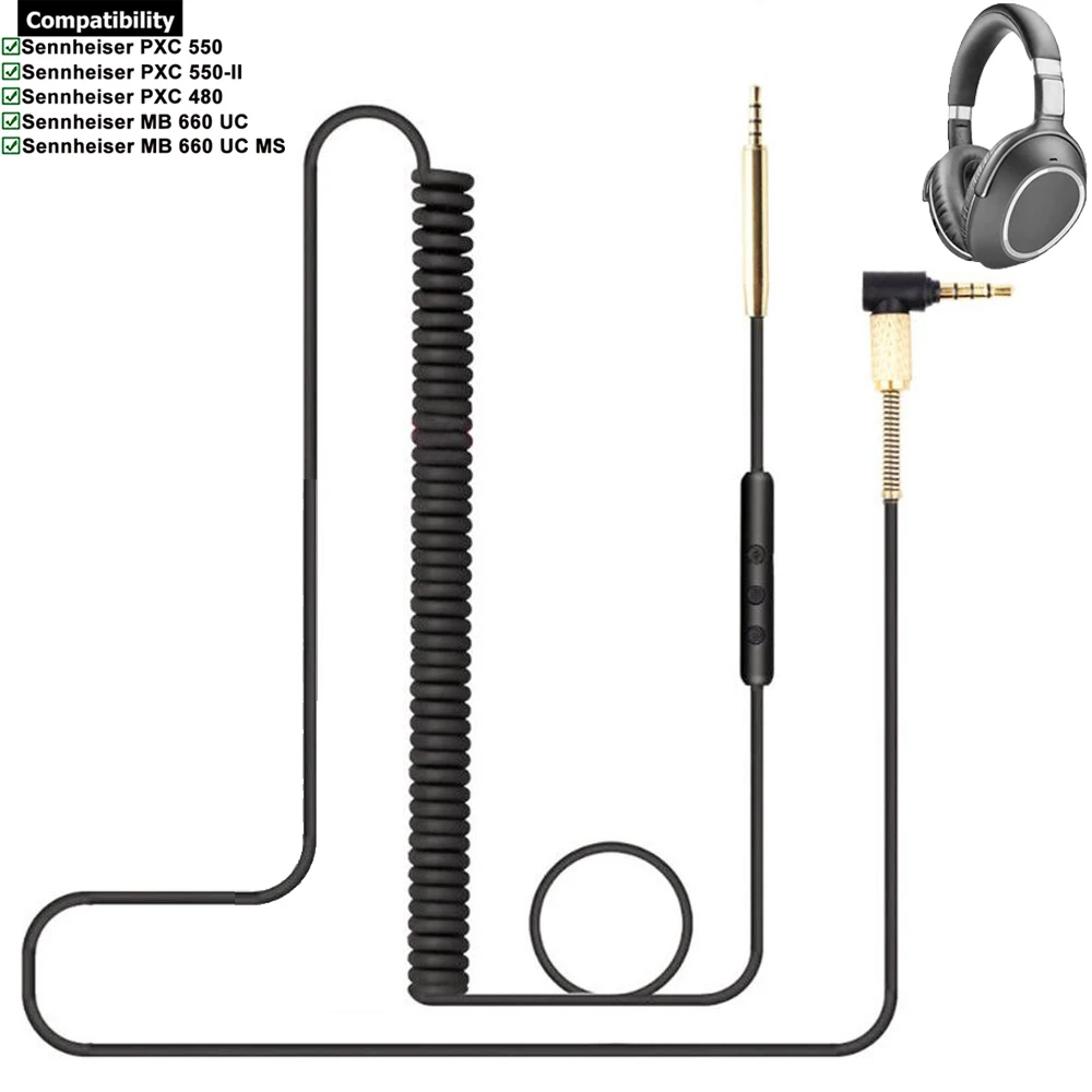 Пружинный запасной стерео аудио кабель удлинитель провод для Sennheiser PXC550 PXC480 PXC 550
